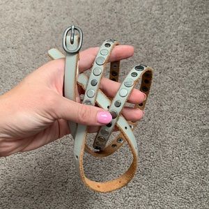 Light grey stamped flat studded genuine leather skinny belt!